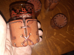 Set of 3 Libbey Bamco Western 2-5/8″ Shot Glasses & 4 Leather Sleeves