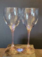 Luminarc Pink Wine/Water Glass Stem Rose Blush GoVintage Arcoroc (Set of 2)