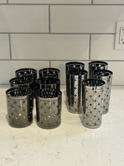 Vintage MCM Silver Mirror Basket Weave Lowball Highball Cocktail Glasses 11