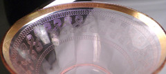Pink Elegant Glass Goblet Gold Encrusted Rim Needle Etch Loops Vintage