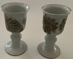Stone House Pottery Vermont Goblets Pair Studio Art Stoneware Chalice 7.75in