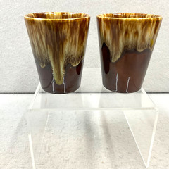 Brown Drip Glaze Juice Glasses 3.5 Inches Tall Water Cocktails Lot of 2 Vintage
