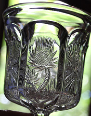 Antique Set 5 PANELLED THISTLE Water Goblets HIGBEE Clear Pressed Glass c1915