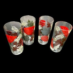 VTG LIBBEY TUMBLERS FALL LEAVES PATTERN SET/4 THANKSGIVING RED BROWN SAGE