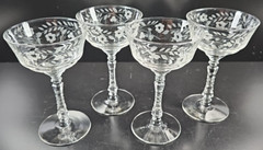 4 Rock Sharpe Halifax Champagne Sherbet Set Vintage Floral Cut Stemware MCM Lot
