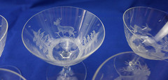 Hunt Safari Animal Scenes-(6) Tall Sherbet Champagne Glasses, 4½» -LOT C (B61)
