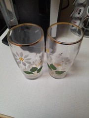 VINTAGE LIBBEY DRINKING GLASSES DAISY YELLOW AND WHITE GREEN TENDRILS