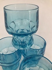 4 Glass GEORGIAN Viking Excelsior Azure BLue Flat Tumbler 4″ MCM 9 oz USA EUC