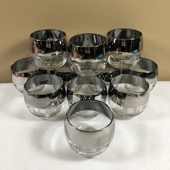 Dorothy Thorpe Mid Mod Mad Men Roly Poly Glasses Silver Band Barware Set of 11