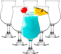 Hurricane Glasses Set of 6-13 Oz Milkshake Tall Cocktail Glasses for Mojito, Mar