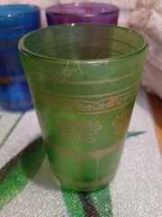 Moroccan Gold Trim OKAY Tea Glasses Vintage (10) Pink Yellow Blues Green Purple