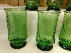 Lot of 7 Vintage Anchor Hocking Rainflower Avocado Green Glass 12 oz Tumblers