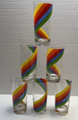 6 Cora 1970s Rainbow Swirl 6.25″ Tall Tumbler Drinking Glasses Weighted – EUC