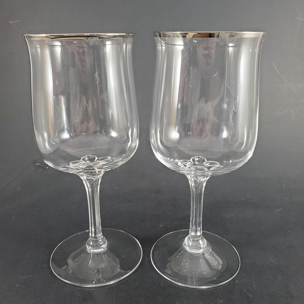 2 Lenox Desire Platinum Trim Water Goblet 7 1/8″ Clear Glass Hand Blown USA Made