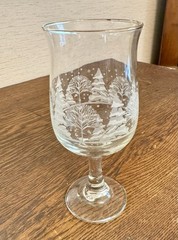 Libbey Wine Glasses Christmas Winter Wonderland Gold Rim Vintage 7”