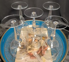5 Vintage Glastonbury-Lotus Floral & Leaf Cut Wine Glasses Water Goblets Set