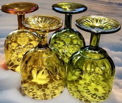 Mix Match Imperial Provincial Thumbprint 2 Avocado Green/2 Amber Cordial Goblets