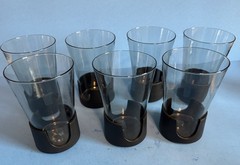 Vintage MCM Corning Glas Snapp II Smoke 12 Oz Tumblers Glass Plastic set of 7
