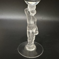 Pair of Vintage Bayel Bacchus Frosted Stem Figure Crystal Stem Wine Glasses
