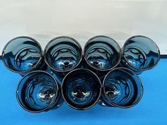 Vintage Indiana Glass Riviera Blue Kings Crown Thumbprint 5.75″ 7 pcs. Goblet