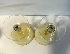 Pair Jozef Stanik Art Deco Gold Ball Stem Crystal Goblets