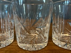 4 Vintage HAND-CUT Crystal WHISKY Glass SET Lot PINWHEEL Hobstar OLD FASHIONED