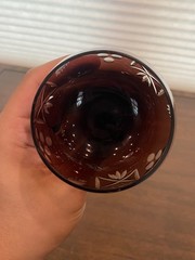 STUNNING SET(4) VTG Multicolored Bohemian Grape Cut To Clear Wine Glasses 8.25″H