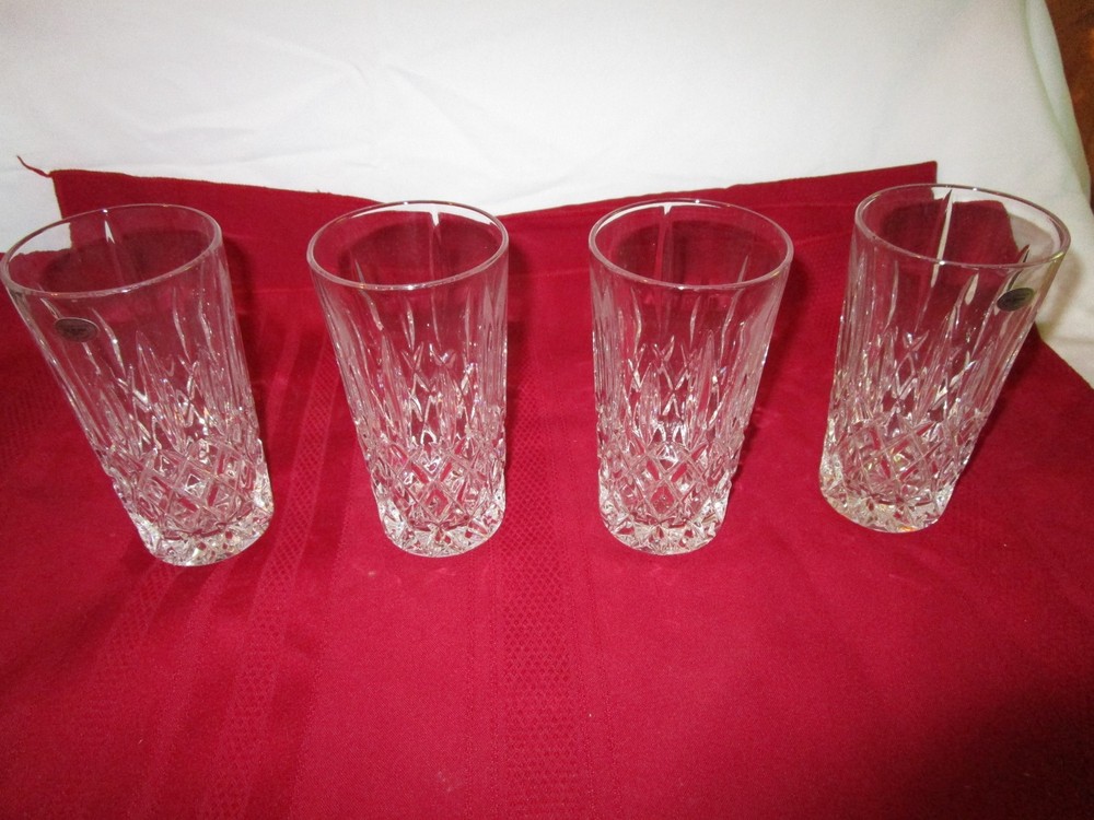 Gorham King Edward Highball Crystal Glasses with Textured Foot – Set of 4
