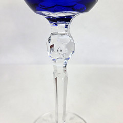 Vintage Bohemian Cobalt Blue Cut to Clear Crystal Wine Hock Glass 8-3/16″
