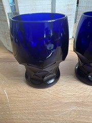(#588) Vintage Set Of 3 Blue Georgian Juice Tumblers