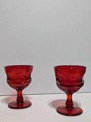 Set Of 2 Fostoria Argus Ruby Red Stemmed HFM Wine Glasses 4 7/8″ Vintage