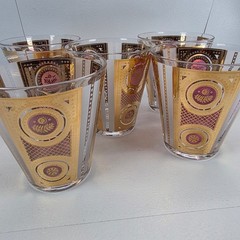 5 VTG Georges Briard Signed RARE Amethyst Gold Rocks Glasses MCM Barware 22K