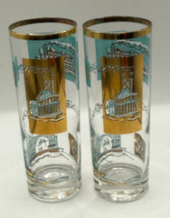 Libbey Southern Comfort Turquoise & Gold High Ball Glasses – 12 oz. (2)