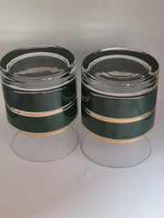 Vintage Noritake Coventry 2797 Green Gold Band Lowball Rocks Glasses DOF Set of