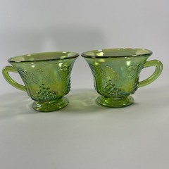 VTG Indiana Glass Tea Cup Green Iridescent Carnival Grape Harvest Pattern