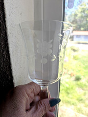 Set of 2 Etched Floral & Leaf designs Crystal Wine Glasses