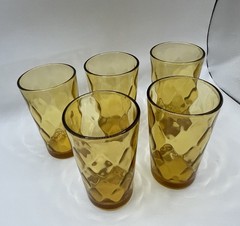 Vintage Amber Glass Honeycomb Tumblers Juice Glasses- Set of 5 (5oz)