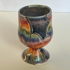 Caleb Zouhary Studio Pottery Goblet Artisan Handmade Rainbow Clouds Gold Luster
