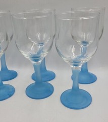 Set of 6 Vintage Frosted Blue Stem Wine Glasses Barware 6.5″