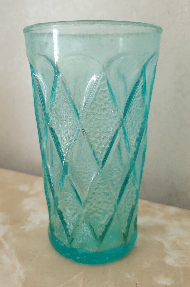 Vintage Anchor Hocking Aquamarine Gemstone Kimberly 5.25″ Glass Tumbler w/DWD