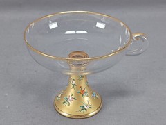 Bohemian Moser Type Raised Enamel Floral & Gold Handled Champagne / Sherbet A