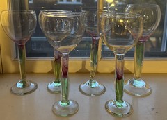 Rare Set of 6 Handblown Crystal Wine Glasses/Goblets by Chris Baker Salmon, ~7”