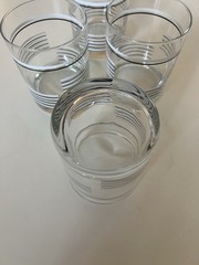 Vintage MCM Set Of 4 Rocks Glasses Black And White Striped