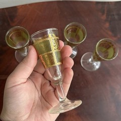 Culver Prado Glasses Cordial Small Set Of 4 Green Gold MCM Barware 4” Vintage