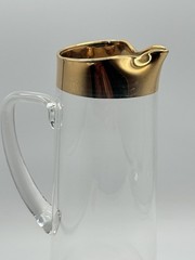 Golden By Autra Cocktail Pitcher Plated Gold Rim Glass Barware MCM 48 oz