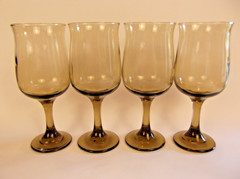 Set of 4Vintage Libbey Tawny Smoke Amber Wine-Water Glasses Goblets Barware 12oz