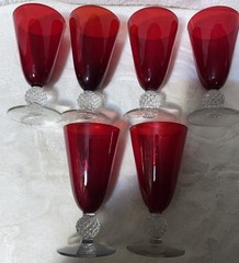 6 Morgantown (1930’s?)Ruby Red Golf Ball Stem 4 7/8″ 4 oz. Footed Juice Tumblers