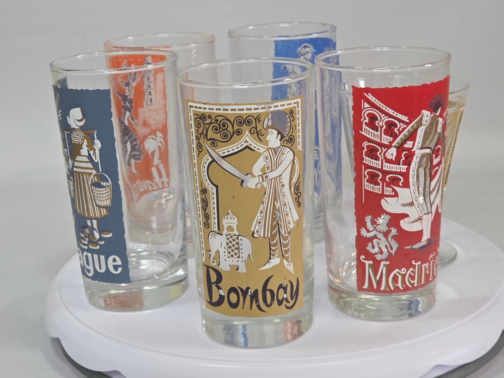 Vtg 5 Libbey International Cities of The World Highball Glasses & 1 Goblet MCM