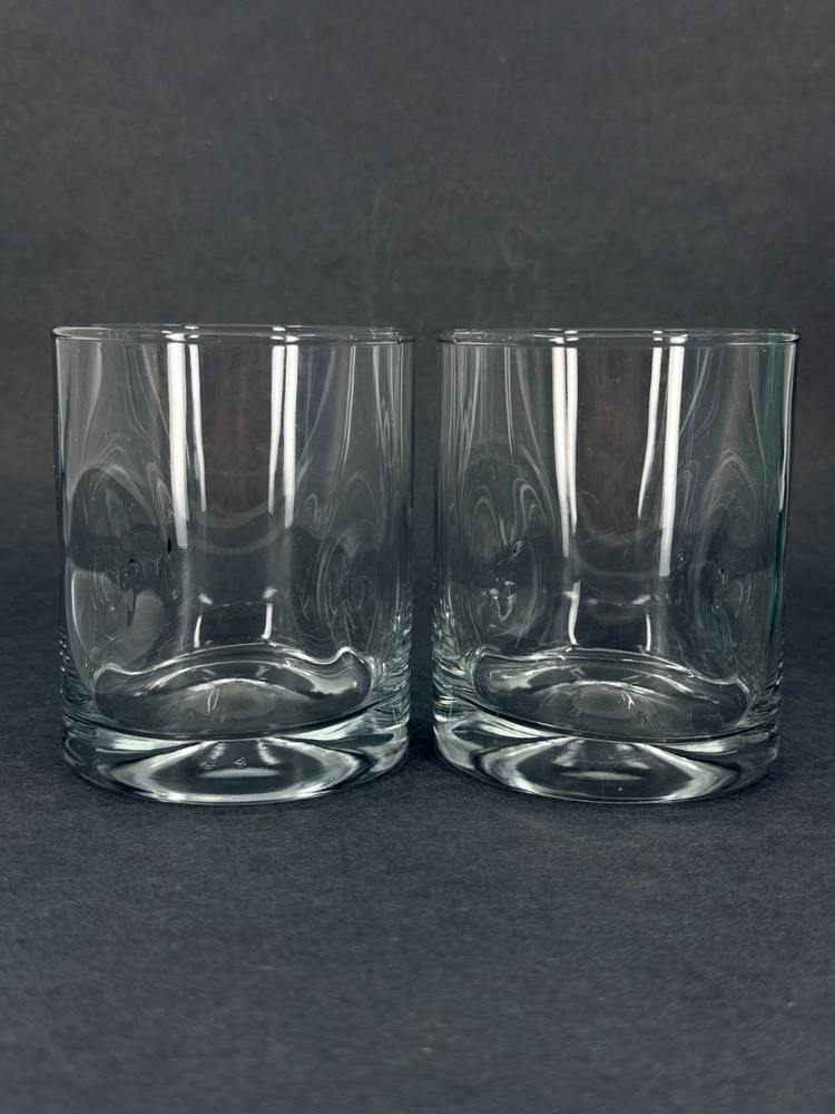 2 Libbey Crisa Impressions Double Old Fashioned Pinched Side Thumbprint Glasses