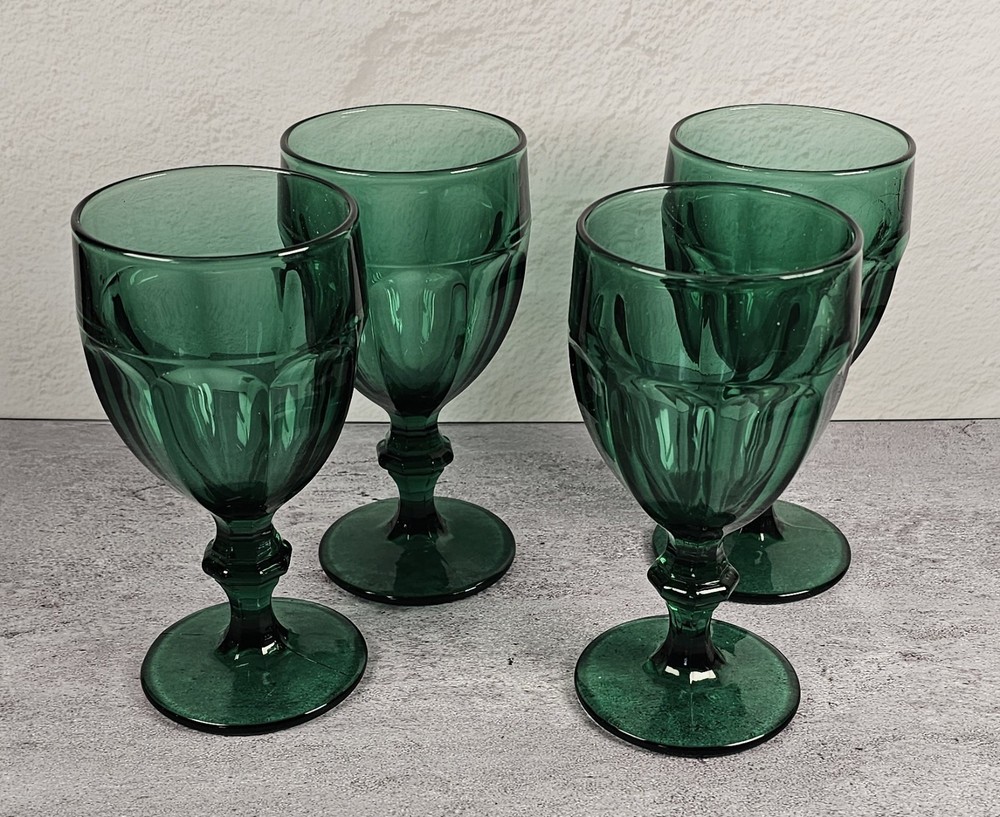 Vintage Libbey Duratuff Emerald Green Beverage Goblets Set of 4 USA